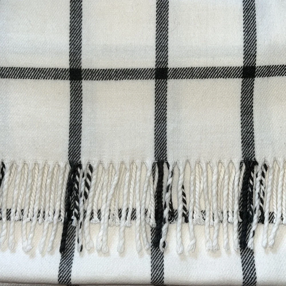 Winter white and black plaid wrap scarf